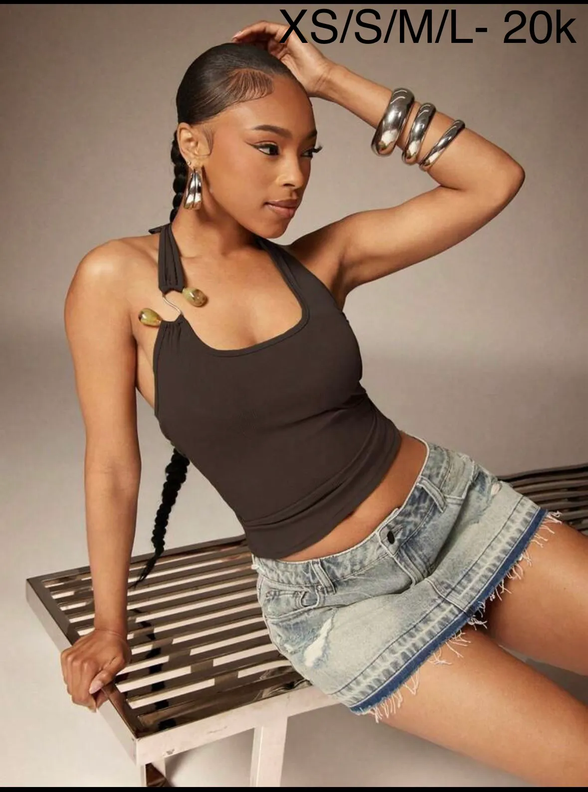 Brown halter neck top with metal design 