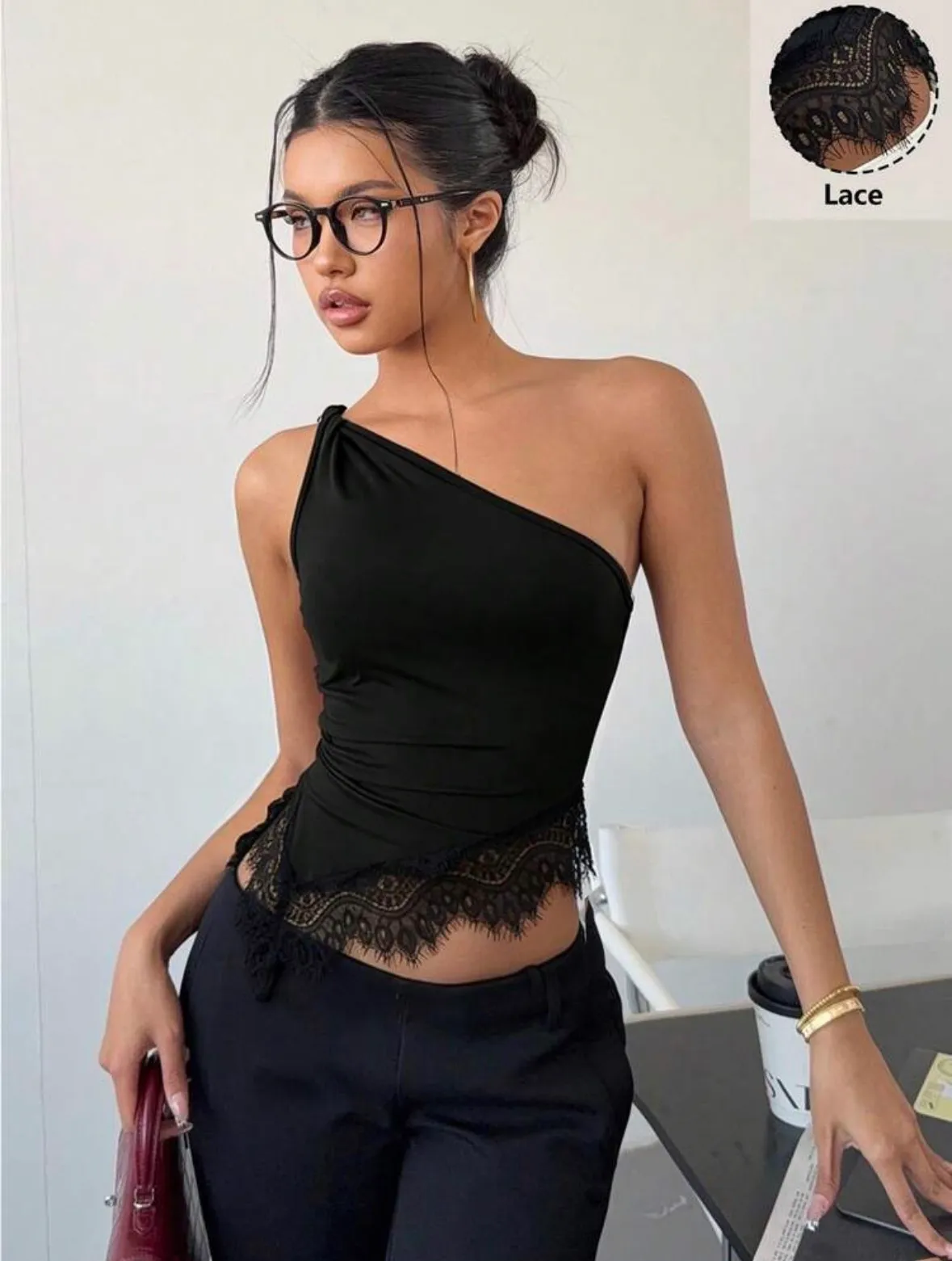 Black one hand lace top 