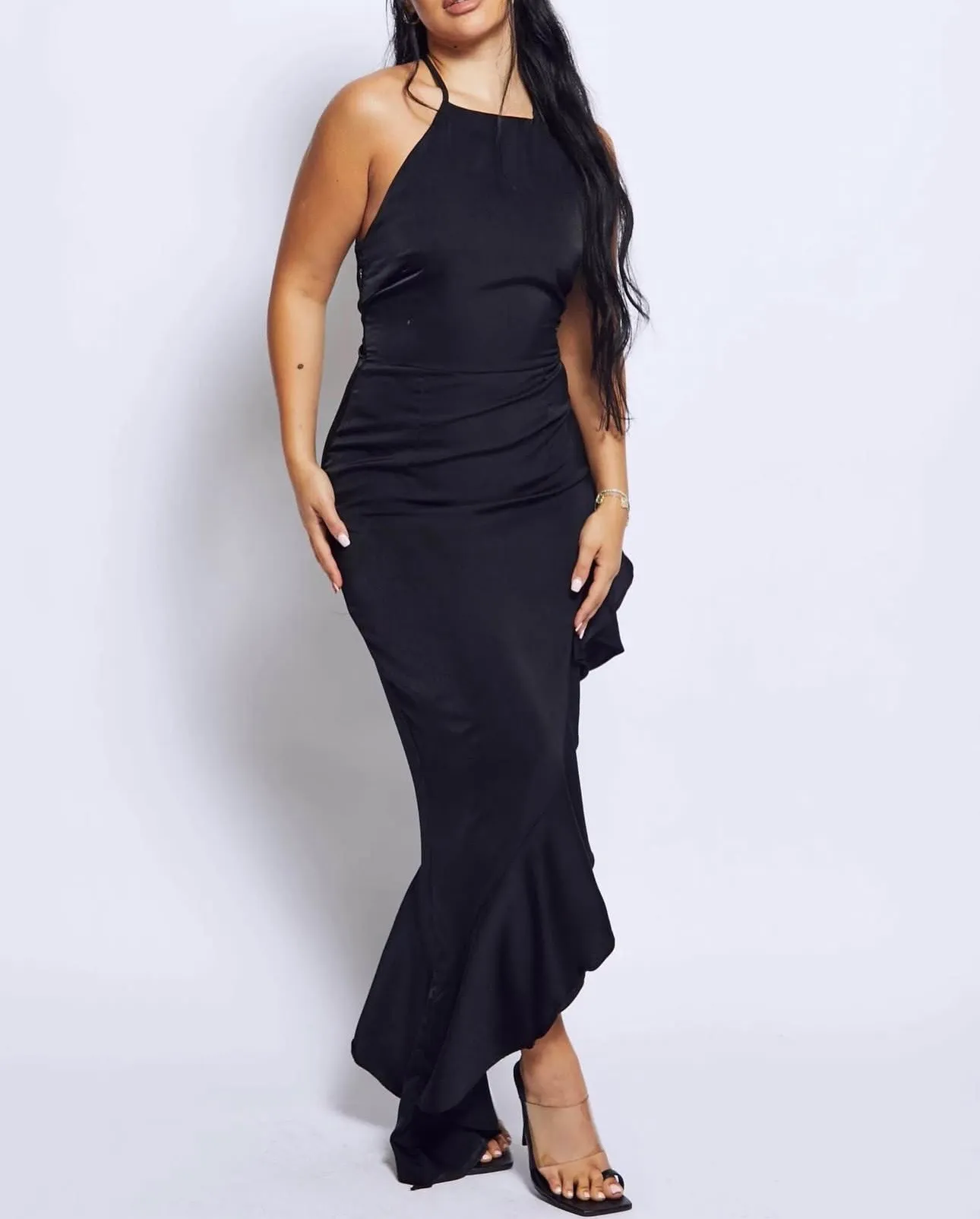 Satin frilly midi dress