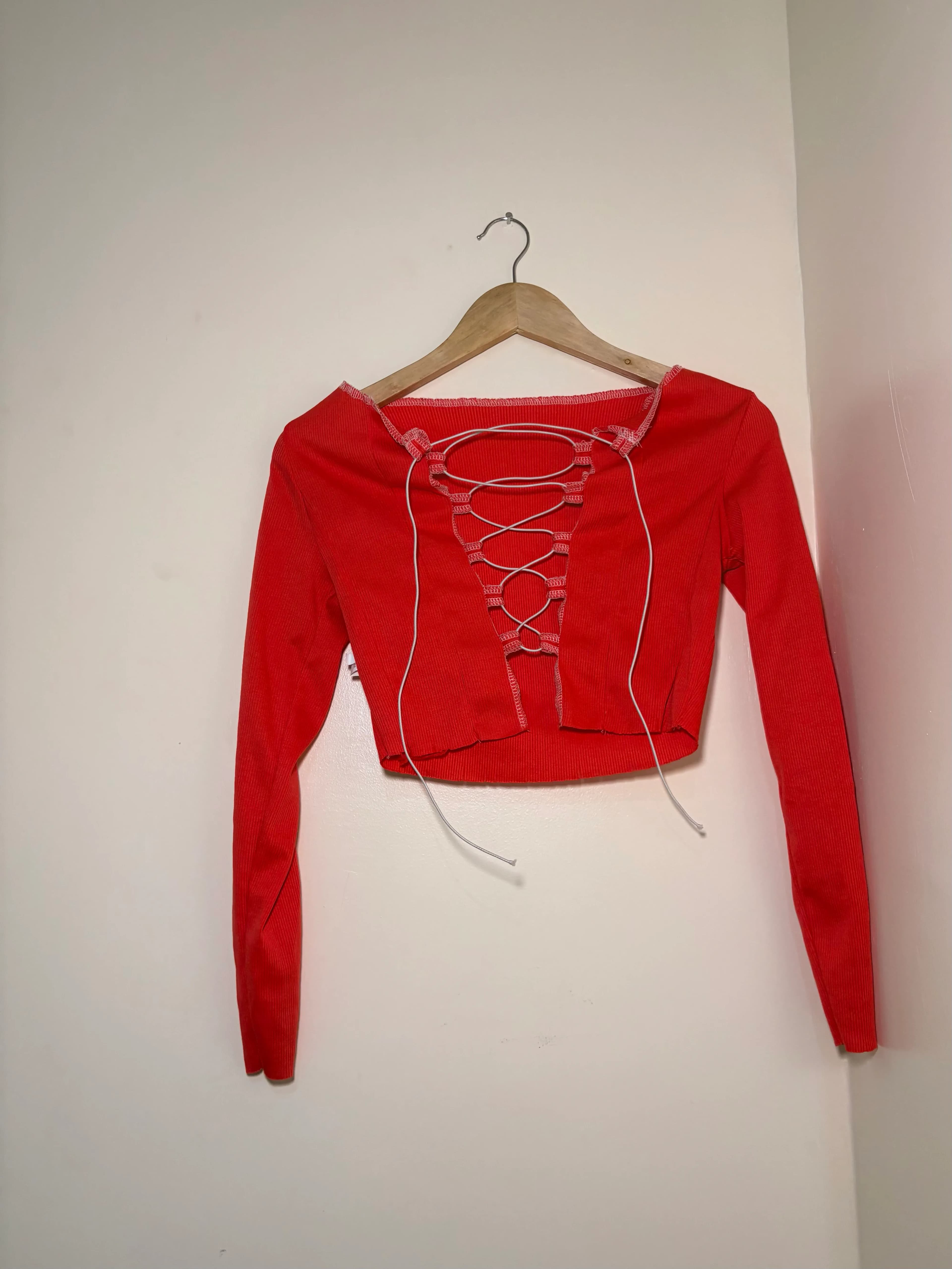 Orange lace up longsleeve crop top
