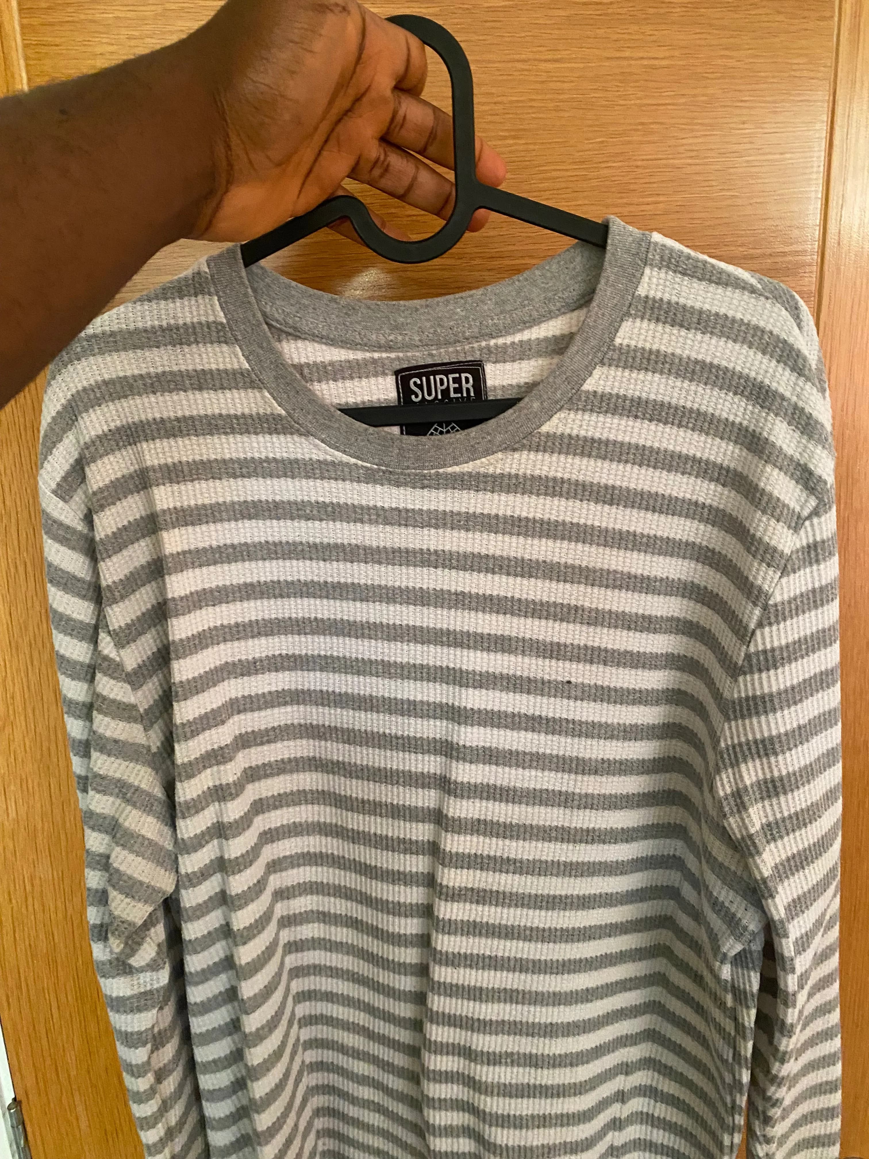 White and grey striped shirt 
