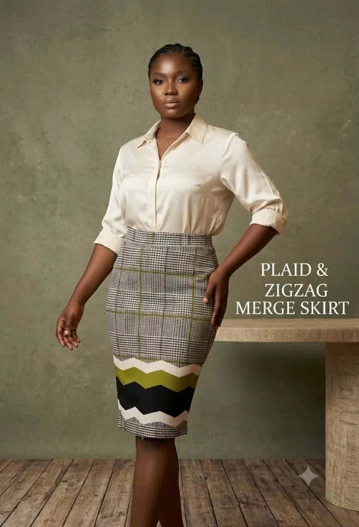 Green and white patterned skirt 