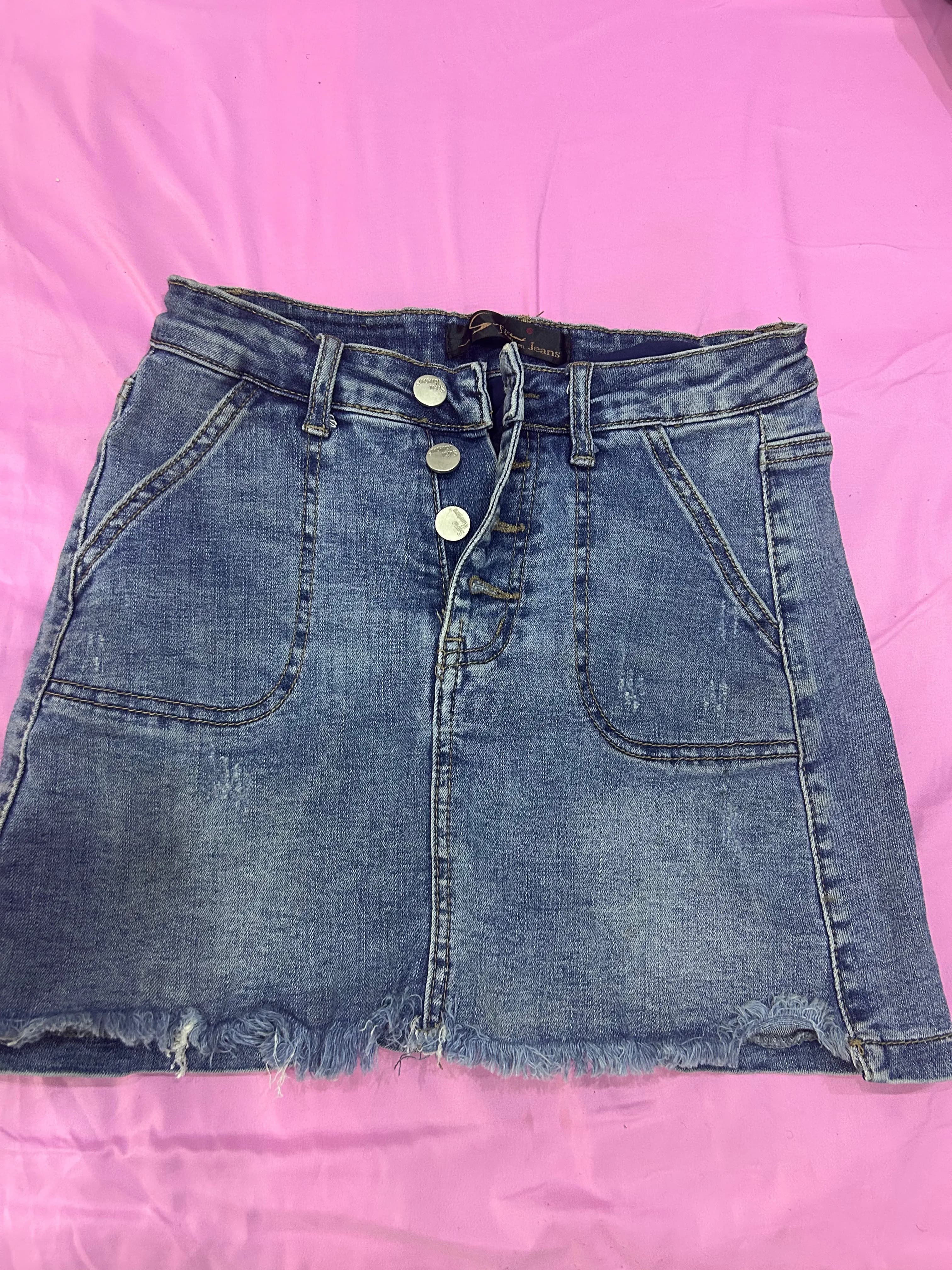 Denim Button-Fly Mini Skirt