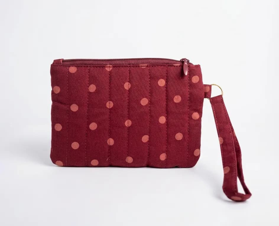 Cherry Dots Quilted Wristlet in Medium