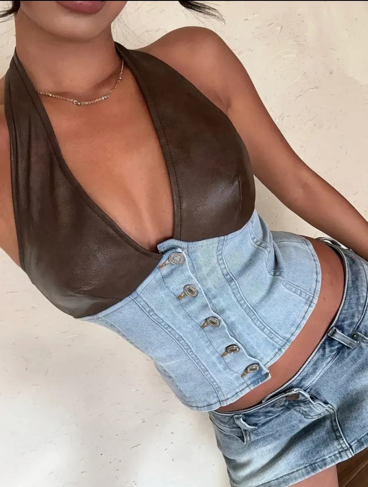 Jean + leather top