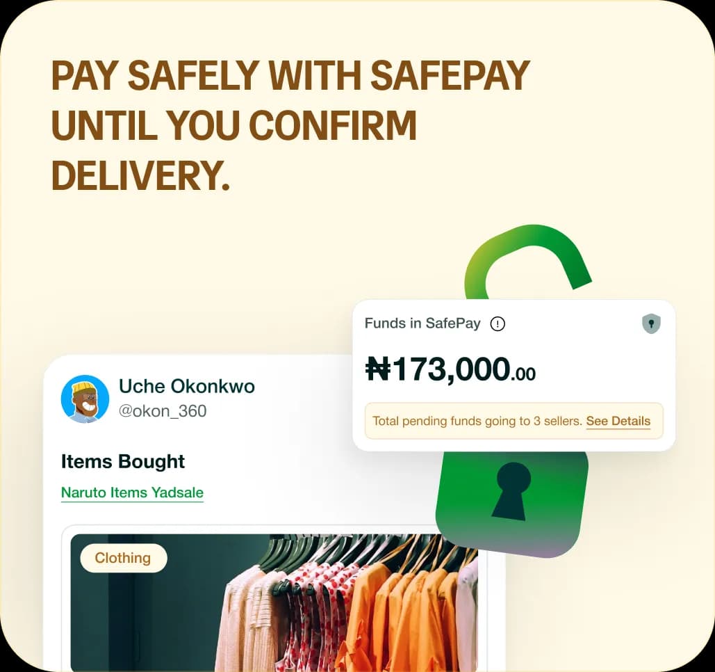 Pay safely with SafePay until you confirm delivery