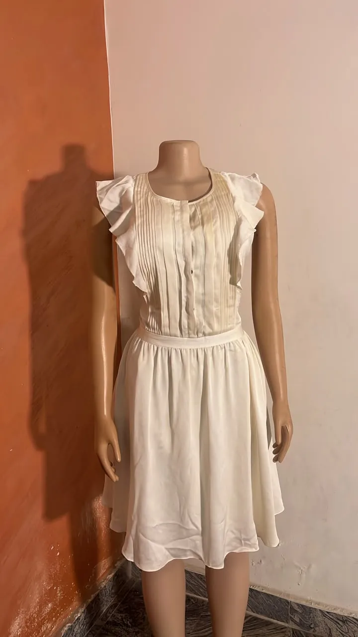 Banana Republic High Collar Cream Pintuck Midi Dress