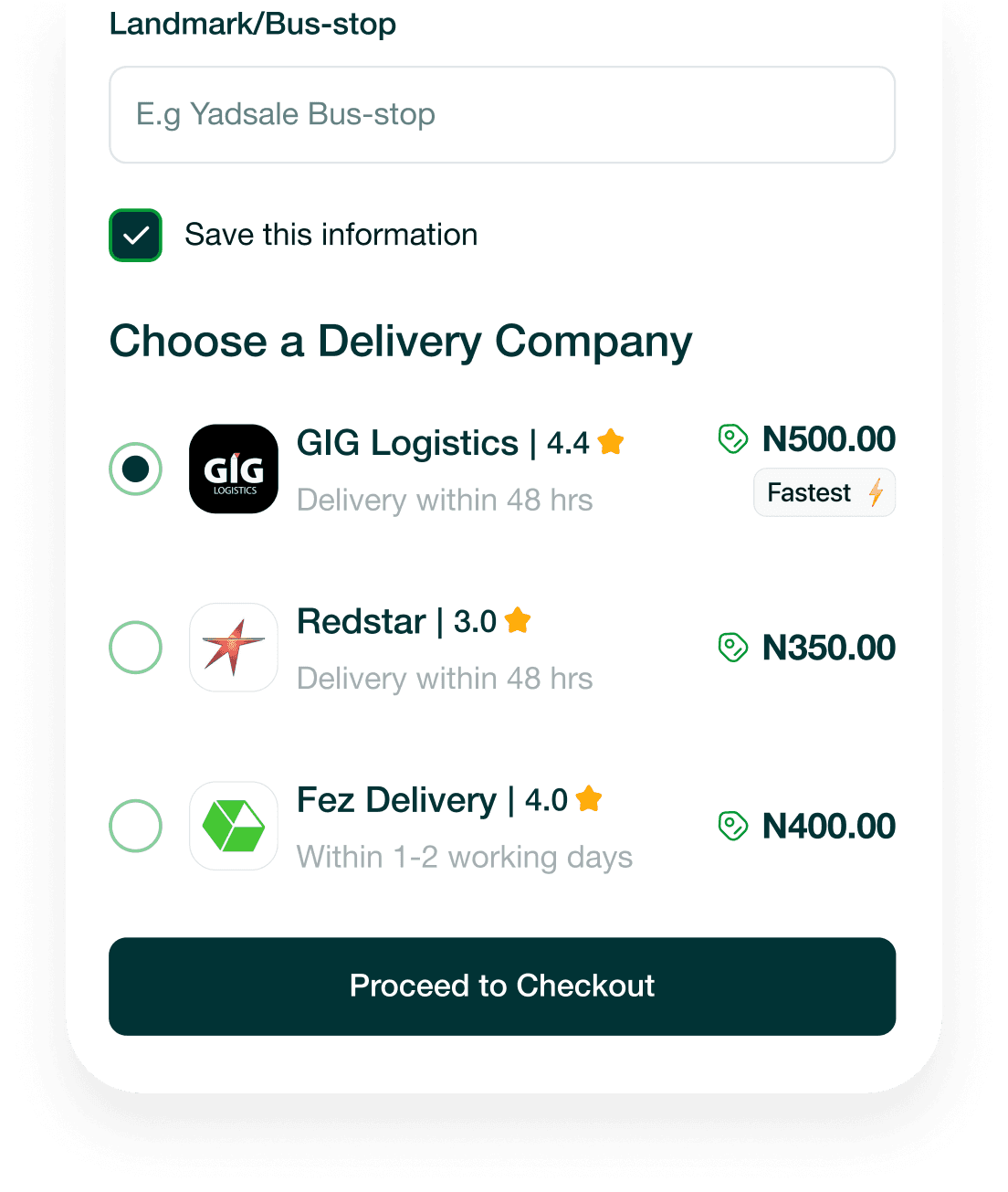A buyer picking a delivery company at checkout